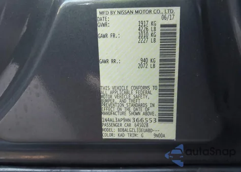 2017 Nissan Altima 2.5 S from USA, damaged, VIN 1N4AL3AP9HN366553